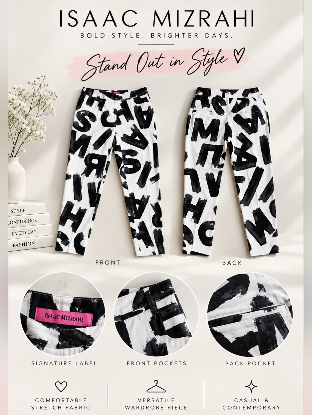 Isaac Mizrahi Black and White Graffiti Cropped Pants Size 2